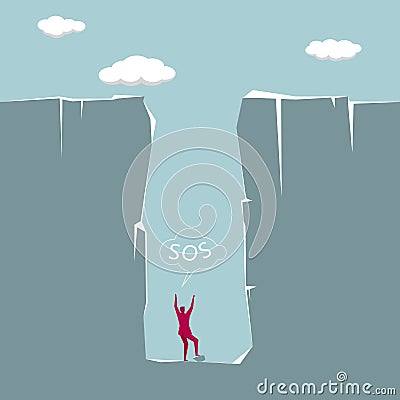 The businessman fell into the trap,Waiting for the rescue. Vector Illustration